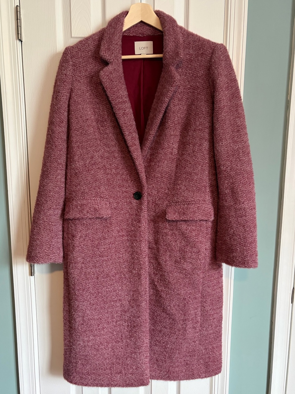 Ann Taylor LOFT Pink Herringbone Coat Size Medium